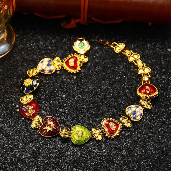 Gold Chunky Necklace Women Vintage Heart Pendant Statement Jewelry Gift - Picture 6 of 6